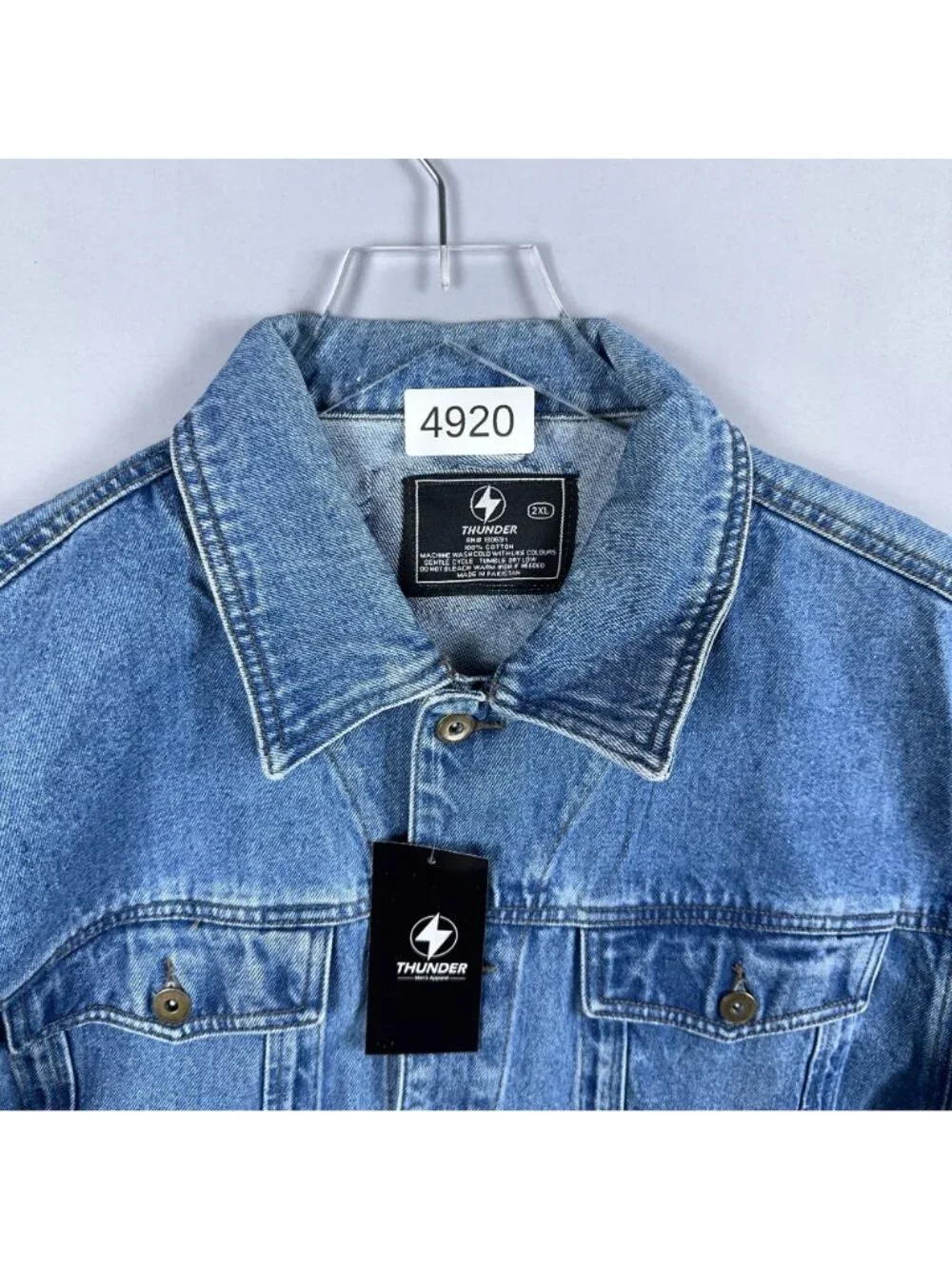 Thunder Trucker Jacket Size 2XL Blue 100% Cotton Front Pockets Button Down